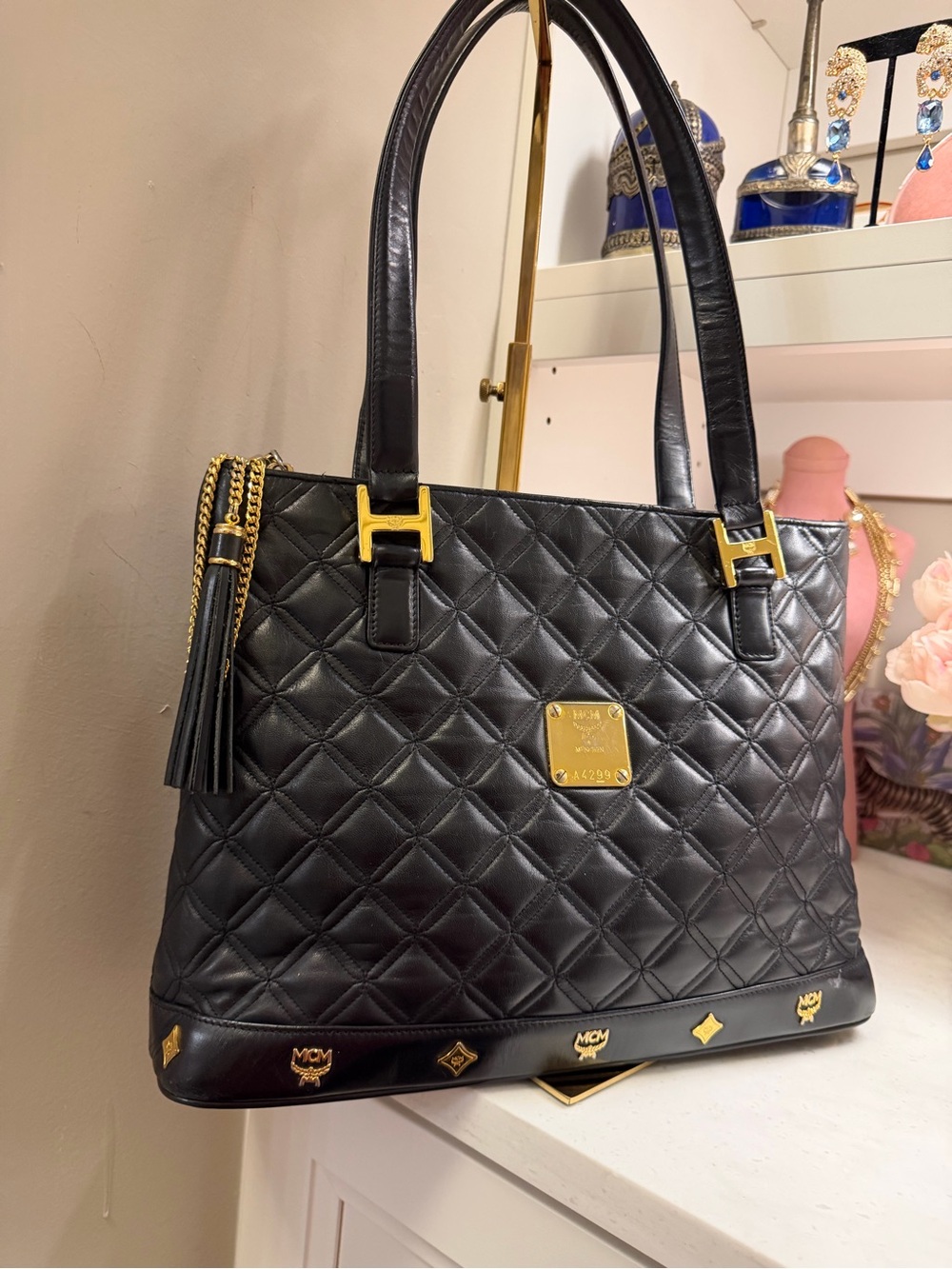 MCM EUC Black Quilted Leather Shoulder Bag with Gold Accents A4299 - Picture 3 of 16